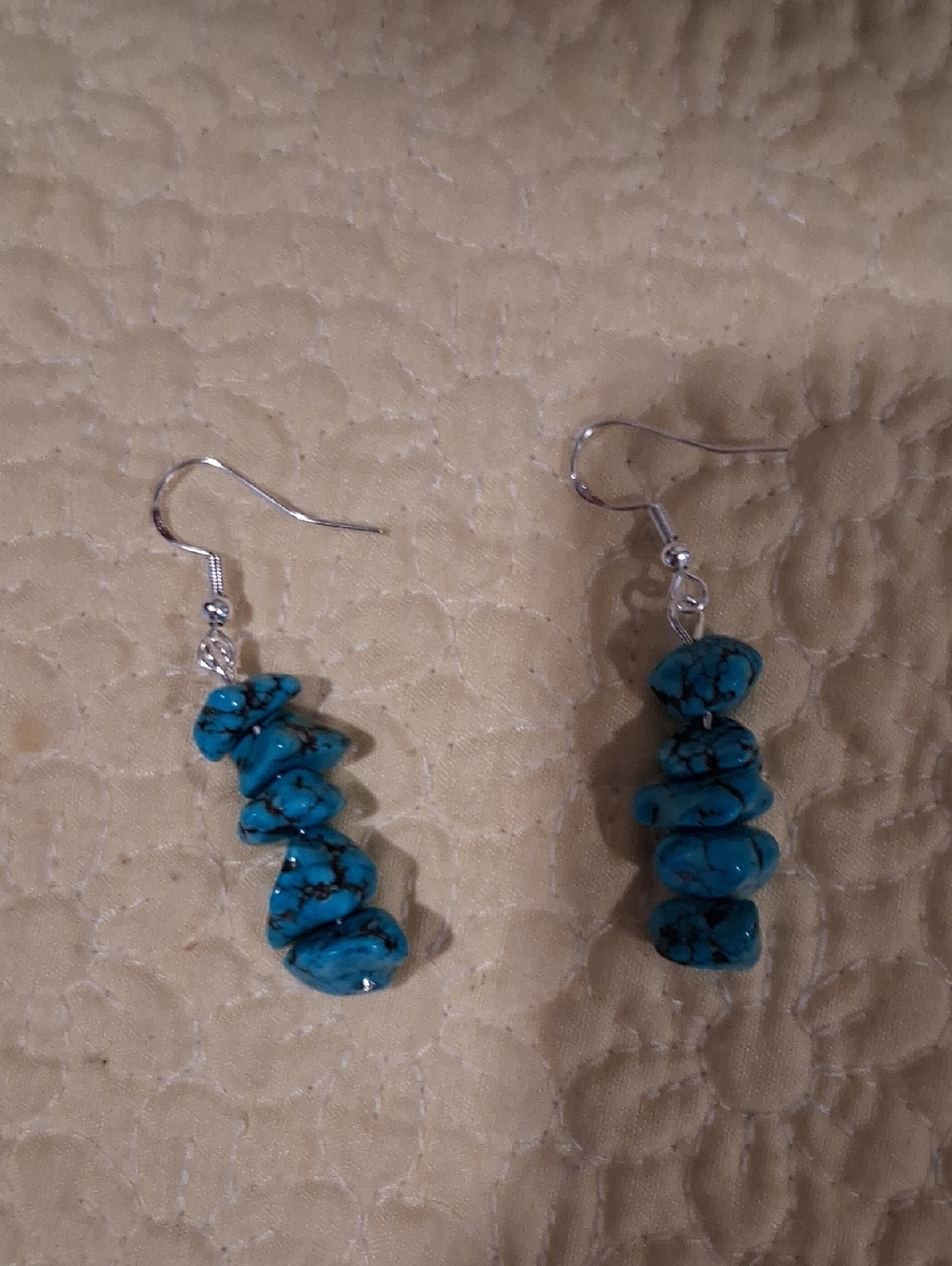 Stacked Turquoise Chip Dangle Earrings - Blue Stone Drop